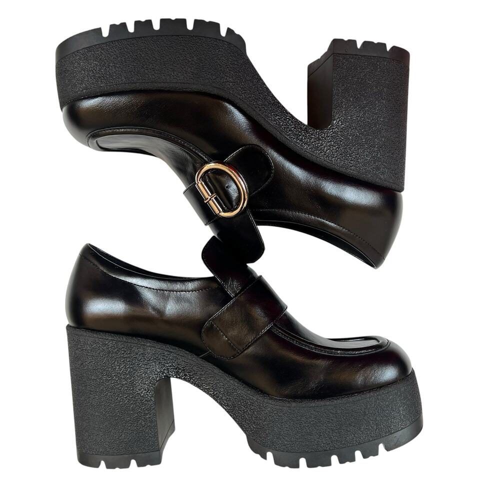 Jeffrey Campbell Black Platform Loafer Heels Size 10 Lug Sole Buckle Shoes EUC - Picture 5 of 9